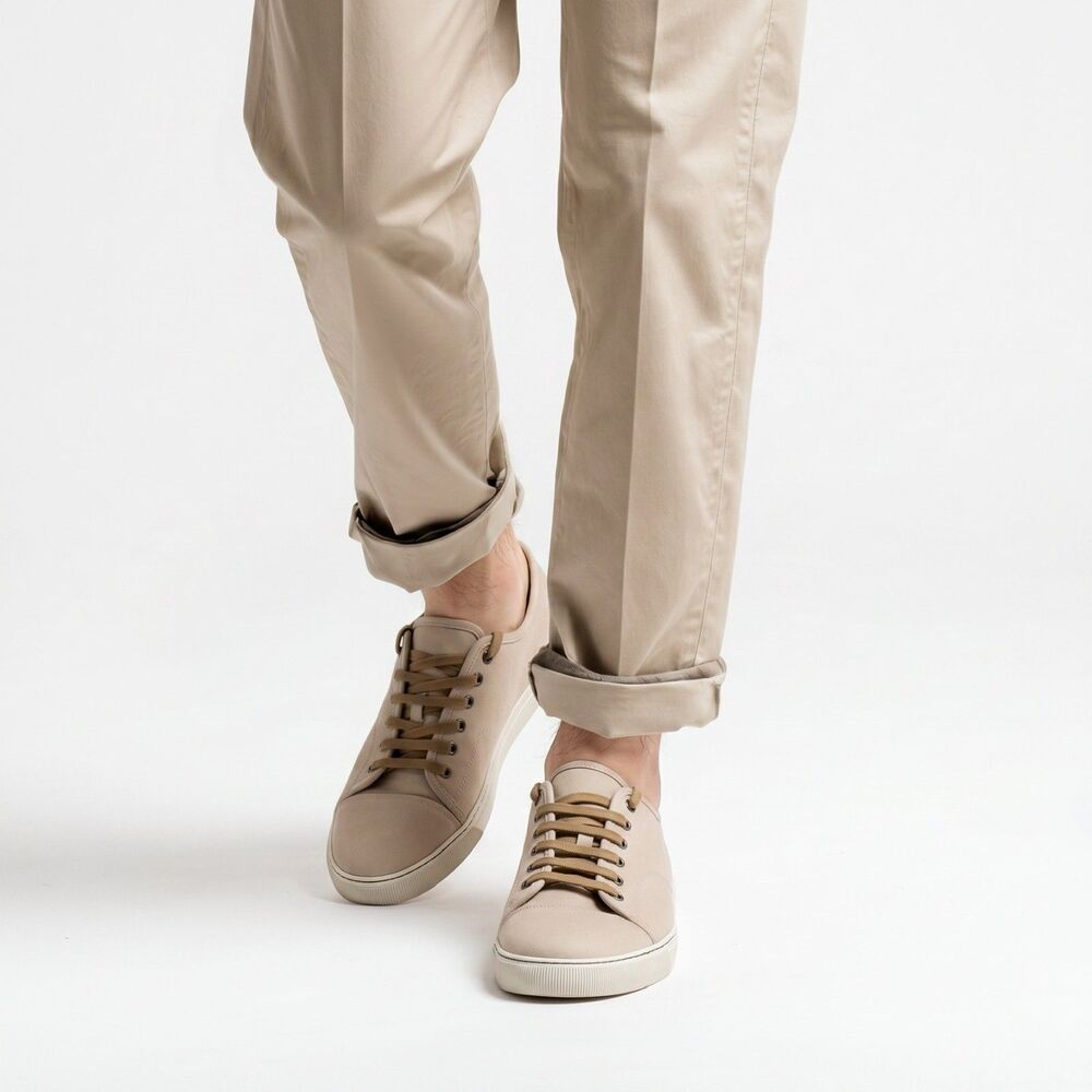 Lanvin Men’s Low-Top Canvas Trainer Sneakers DBB1 Beige Size 10